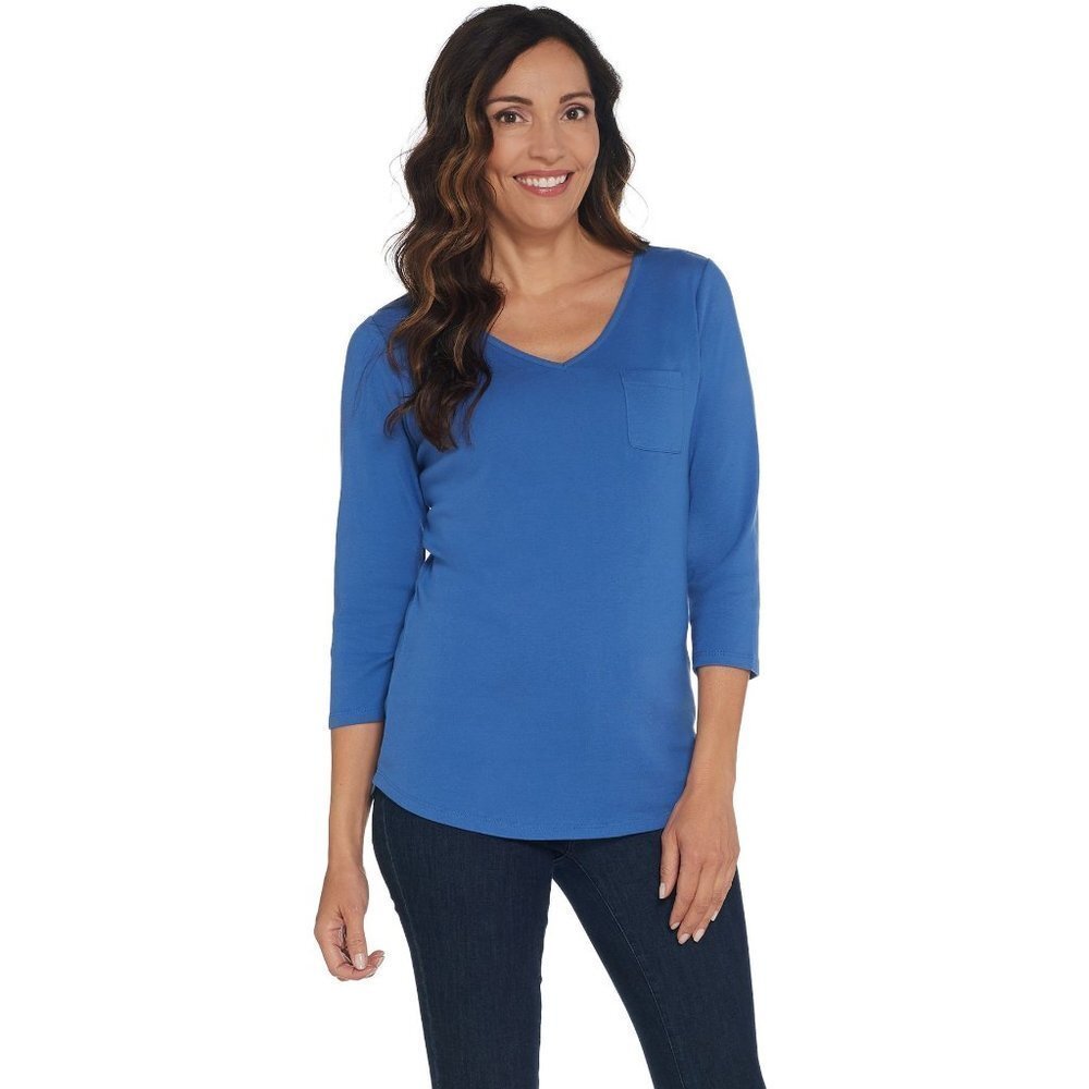 DENIM & Co. Essentials Modern Fit Knit Top with‎ Po